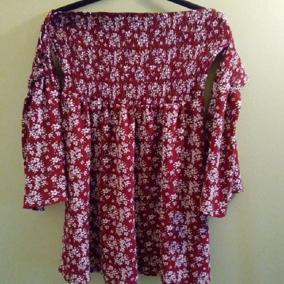 Womans L Maroon Pink Ruffled Cut Out Sundress Mini Or Off Shoulder Top Ruffle - Picture 3 of 5